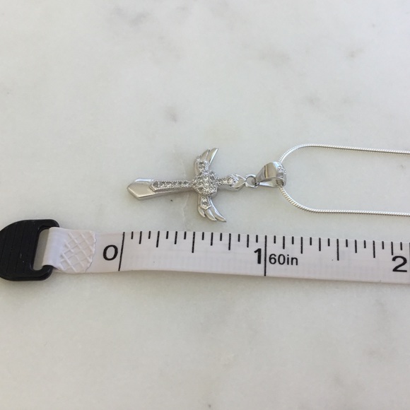 Sterling Silver Cz Cross with Angel Wings Necklace - Picture 4 of 16